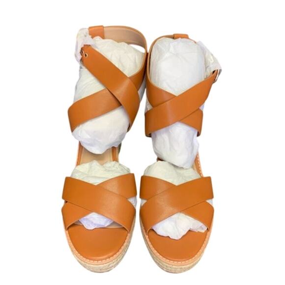 BANANA REPUBLIC Leather Buckle Espadrille Wedge Sandal Cognac Sz 12 NIB $138 - Picture 3 of 5